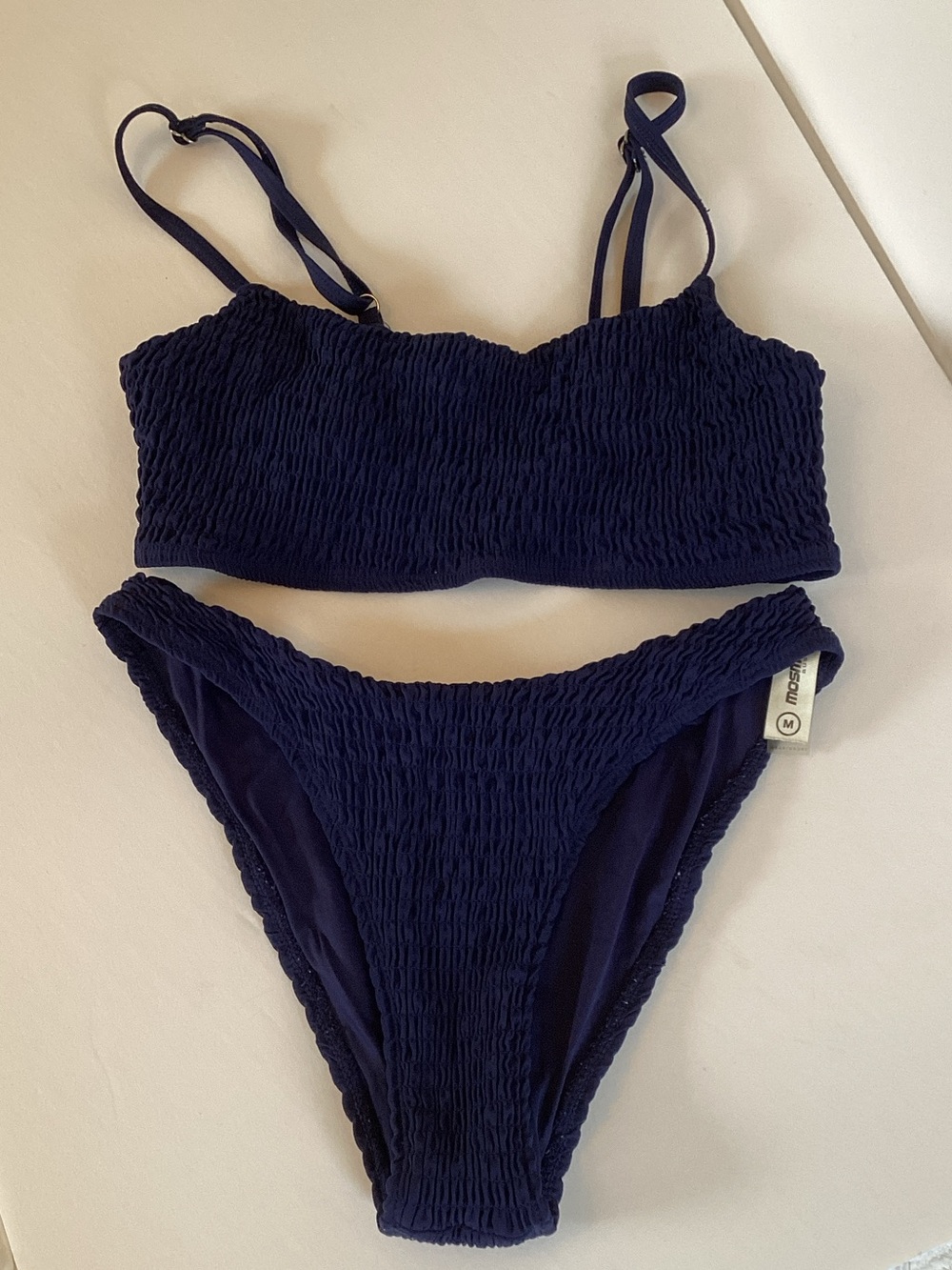 Mossman Australia Smocked Dark Navy Bikini Set with Adjustable Straps